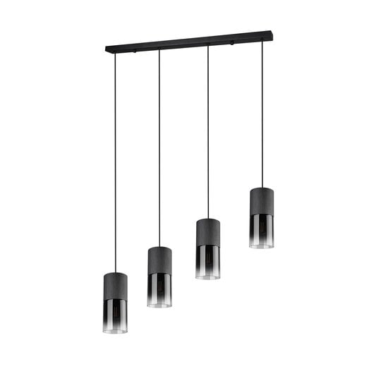 Suspension Robin de Trio Lighting, 4x E27, bras orientables, métal noir mat avec abat-jour en verre fumé, 80,5x150 cm, IP20