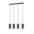 Robin hanglamp van Trio Lighting, 4x E27 fitting, verstelbare armen, mat zwart metaal met rookglazen kappen, 80,5x150 cm, IP20