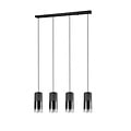 Suspension Robin de Trio Lighting, 4x E27, bras orientables, métal noir mat avec abat-jour en verre fumé, 80,5x150 cm, IP20
