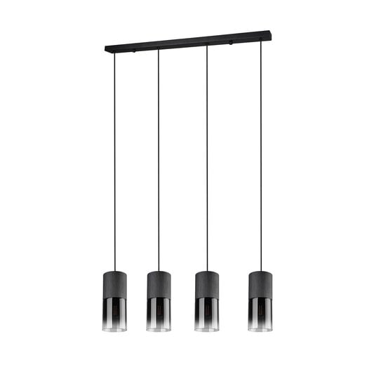 Suspension Robin de Trio Lighting, 4x E27, bras orientables, métal noir mat avec abat-jour en verre fumé, 80,5x150 cm, IP20