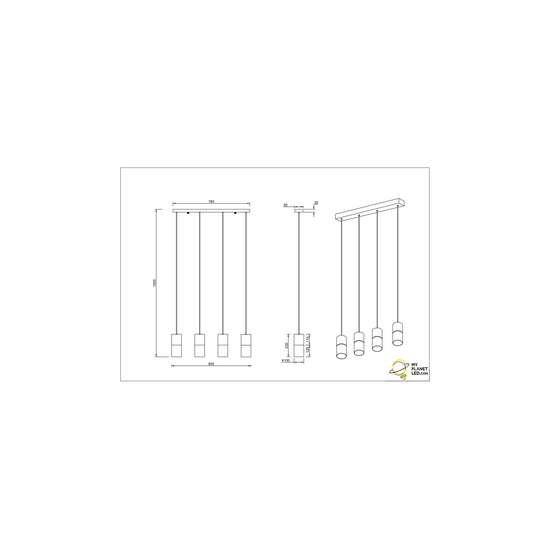 Suspension Robin de Trio Lighting, 4x E27, bras orientables, métal noir mat avec abat-jour en verre fumé, 80,5x150 cm, IP20