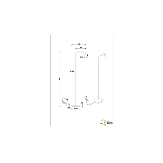 Diallo Stehleuchte mattschwarz, Metallgestell, E27-Fassung max. 42W exkl. Leuchtmittel, Höhe 149 cm