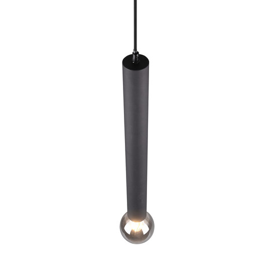 Clermont hanglamp microfoonvorm, metaal mat zwart, 1xE27 max 10W 230V, hoogte 150 cm, diameter 10 cm, IP20