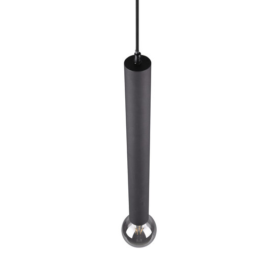 Clermont hanglamp microfoonvorm, metaal mat zwart, 1xE27 max 10W 230V, hoogte 150 cm, diameter 10 cm, IP20