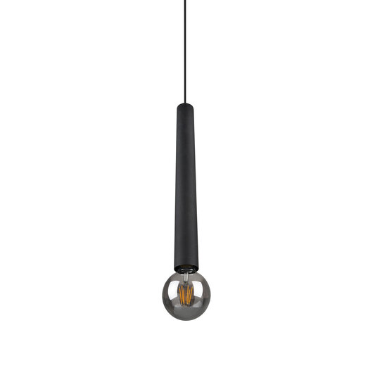 Clermont hanglamp microfoonvorm, metaal mat zwart, 1xE27 max 10W 230V, hoogte 150 cm, diameter 10 cm, IP20