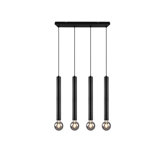 Clermont hanglamp mat zwart metaal, 4x E27 max 10W excl. lichtbron, 70x150x9 cm, IP20