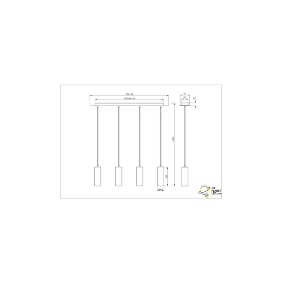 Marley suspension orientable élancée en métal blanc, 4x GU10 (excl.), max. 35W, 230V, IP20, 75x150x9 cm