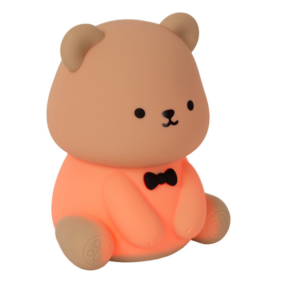 LUCIDE Lucide PINCHA BEAR - Oplaadbare Nachtlamp Kinderkamer - Accu/Batterij - LED 3 StepDim - 1x0,5W 2100K - RGB - Bruin - Essential
