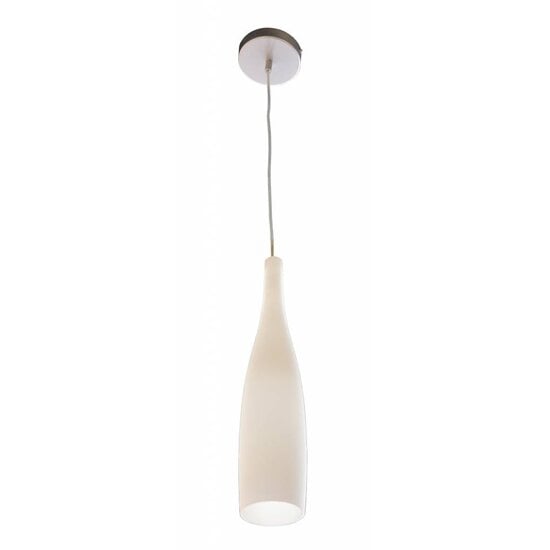 Fantasia OUTLET - Kirina Hängelampe, Glasschirm in Flaschenform weiß mit gebürstetem Stahl, E27-Fassung (Leuchtmittel nicht enthalten), 120 cm hoch, Ø 8 cm, IP20