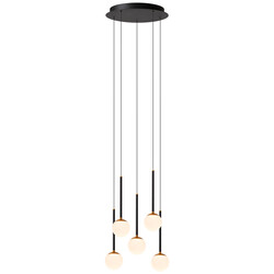 Lucide CALINA - Hanglamp - Ø 41,8 cm - LED Dimb. - CCT - 5x8,2W 2200K/3300K - Met vervangbare LED-module - Zwart - Premium