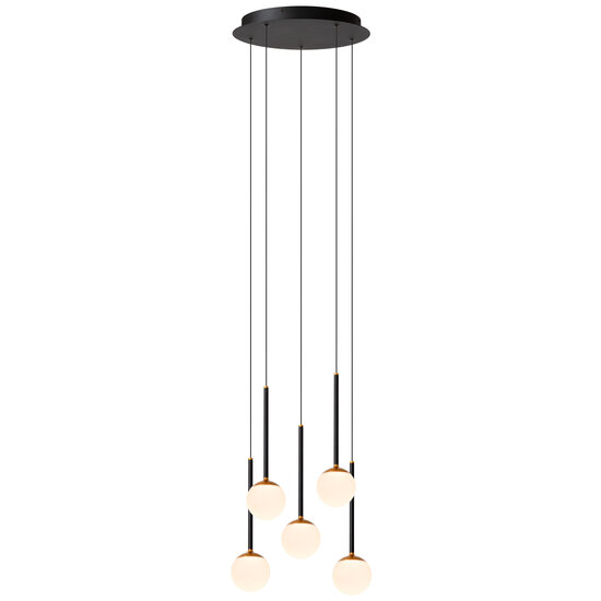 LUCIDE Lucide CALINA - Hanglamp - Ø 41,8 cm - LED Dimb. - CCT - 5x8,2W 2200K/3300K - Met vervangbare LED-module - Zwart - Premium