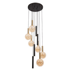 Lucide JOSIANE - Hanglamp - Ø 55 cm - 6xG9 - Geschikt voor vide en hoge plafonds - Zwart - Vibes