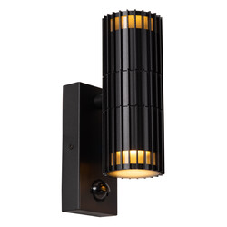 Lucide TIMBALA - Wandspot / Wandlamp Binnen/Buiten - 2xGU10 (MR16) - IP44 - Beweging & dag/nacht sensor - Zwart - Essential