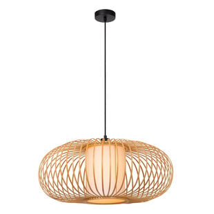 Lucide THULINE - Lámpara Colgante - Ø 60 cm - 1xE27 - Aspecto Madera Clara - Essential