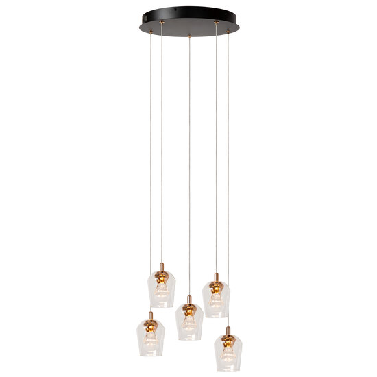 LUCIDE Lucide BERLIANE - Hanglamp - Ø 34 cm - LED Dimb. - 5x4W 2700K - Met vervangbare LED-module - Transparant - Essential