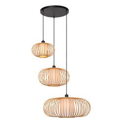 Lucide THULINE - Hanglamp - 3xE27 - Lichte houtlook - Essential