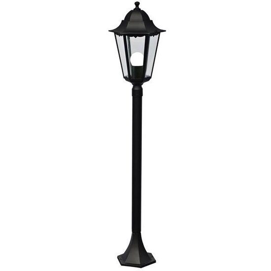 Cardiff garden bollard, black metal with glass, E27 fitting, IP44, height 1000mm, shade diameter 210mm