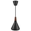Float hanglamp, conisch zwart metaal met notenhouten top, Ø180 x H265mm, E27 fitting, kabel 300cm, IP20