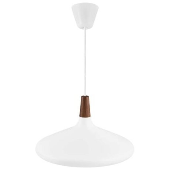Nori pendant light, conical white metal shade with oiled walnut top, E27 socket (bulb excl.), Ø390mm, cable 300cm, IP20