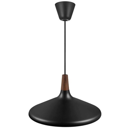 Nori pendant light, conical white metal shade with oiled walnut top, E27 socket (bulb excl.), Ø390mm, cable 300cm, IP20