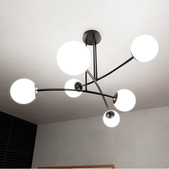 Emibig Emibig HALLDOR 6 BLACK - Moderne plafondlamp voor sfeervolle verlichting