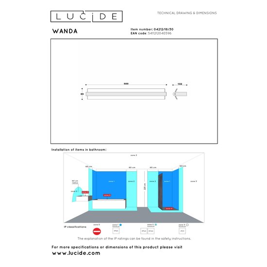 LUCIDE LUCIDE WANDA - Applique de Salle de Bain - LED - 1x18W 3000K - IP44 - Éclairage parfait pour votre salle de bain