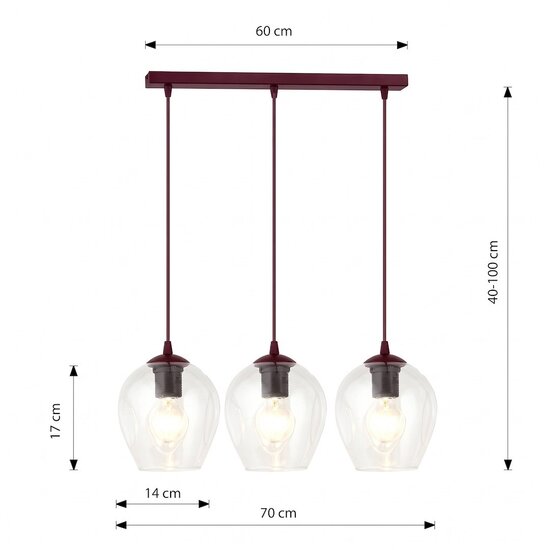 Emibig Emibig ISTAR 3 BURGUND TRANSPARENT - Modern pendant lamp for stylish lighting