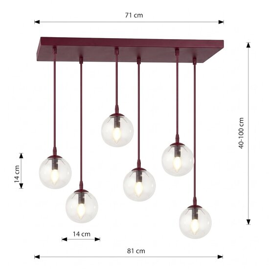 Emibig Emibig COSMO 6 BURGUNDY TRANSPARENT - Lampe suspendue moderne pour un éclairage élégant
