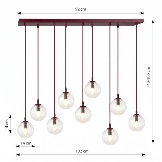 Emibig Emibig COSMO 9 BURGUNDY TRANSPARENT - Moderne hanglamp voor sfeervolle verlichting