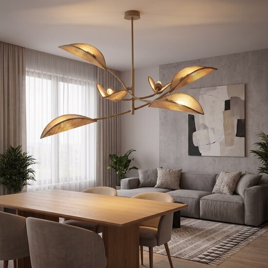 Emibig LOTUS 6 MOKKA/RATTAN - Moderne plafondlamp voor sfeervolle verlichting