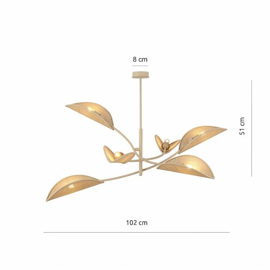 Emibig LOTUS 6 MOKKA/RATTAN - Moderne plafondlamp voor sfeervolle verlichting