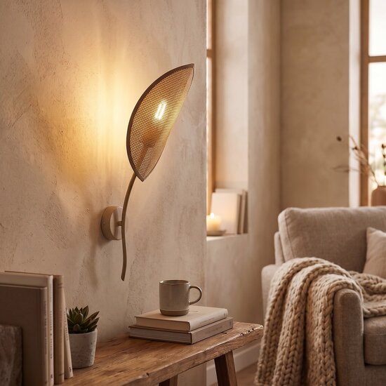Emibig Emibig LOTUS K1 MOKKA/RATTAN - Moderne wandlamp voor sfeervolle verlichting