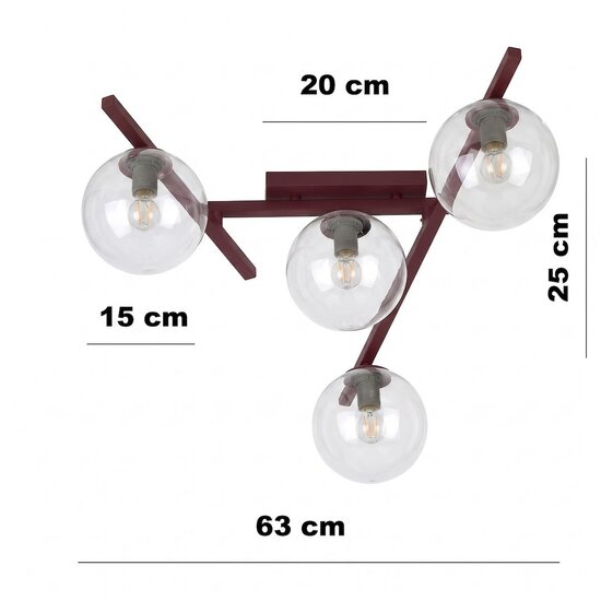 Emibig SMART 4 BURGUNDY TRANSPARENT - Modern plafondlamp voor sfeervolle verlichting