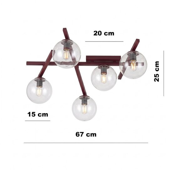 Emibig SMART 5 BURGUNDY TRANSPARENT - Moderne plafondlamp voor sfeervolle verlichting