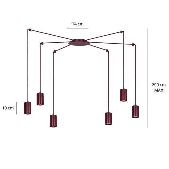 Emibig Emibig TRAKER 6 BURGUNDY - Moderne Pendelleuchte für stilvolle Beleuchtung