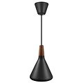 Suspension avec cadre métal blanc et top en noyer huilé certifié FSC, douille E27, dimmable avec ampoule compatible, IP20