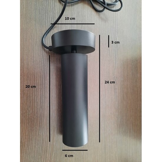 Aplique de pared cilíndrico orientable, gris metal, portalámparas GU10 máx. 8W, IP20, altura 20 cm, cable 200 cm