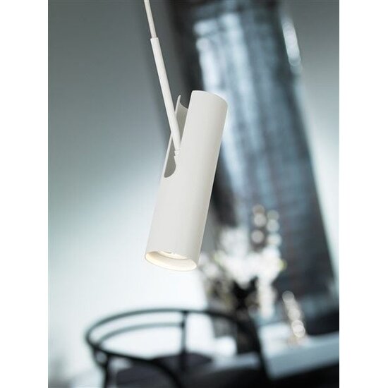 Lámpara de techo cilíndrica en metal negro, portalámparas GU10 máx. 8W, altura de suspensión regulable 300 cm, regulable, IP20