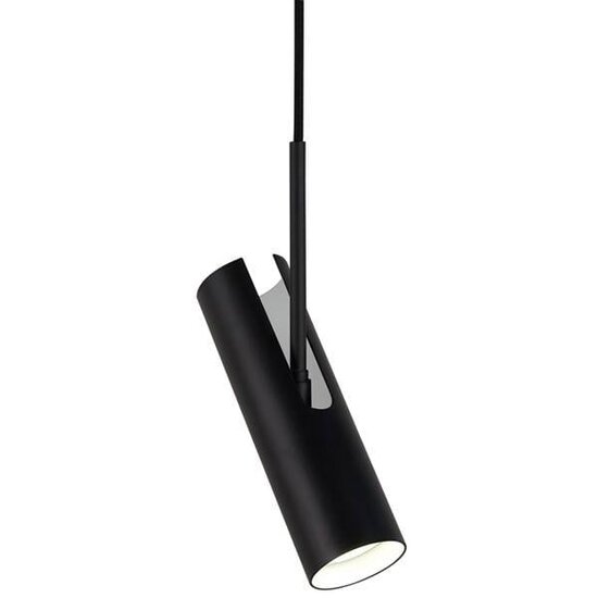 Lámpara de techo cilíndrica en metal gris, altura 27 cm, casquillo GU10 máx. 8W, IP20, regulable con bombilla compatible, cable 300 cm