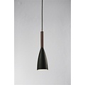 Pure pendant light, conical grey metal with walnut top, E27 fitting, 355mm high, Ø100mm shade, 300cm cable, IP20