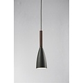 Pure lámpara colgante cónica gris metal, tapa en nogal aceitado, casquillo E27, 355mm, Ø100mm, cable 300cm, IP20