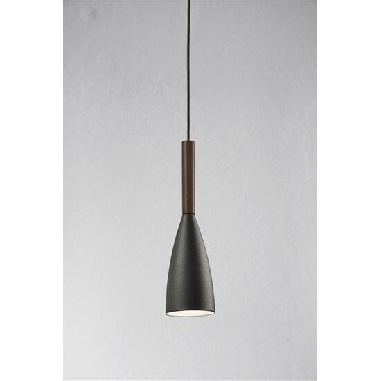 Pure pendant light, conical black metal with oiled walnut top, Ø100 x 355 mm, E27 fitting, IP20, 300 cm cable