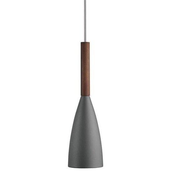 Pure pendant light, conical black metal with oiled walnut top, Ø100 x 355 mm, E27 fitting, IP20, 300 cm cable
