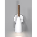 Lámpara de pared cilíndrica orientable en metal blanco con detalle en madera, casquillo GU10 máx. 8W, regulable
