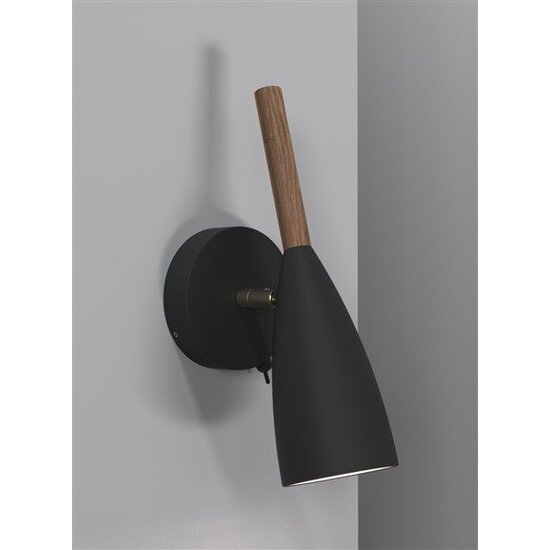 Lámpara de pared cilíndrica orientable en metal blanco con detalle en madera, casquillo GU10 máx. 8W, regulable