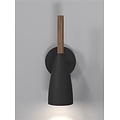 Adjustable cylindrical wall lamp in white metal with wooden detail, GU10 socket max 8W, dimmable