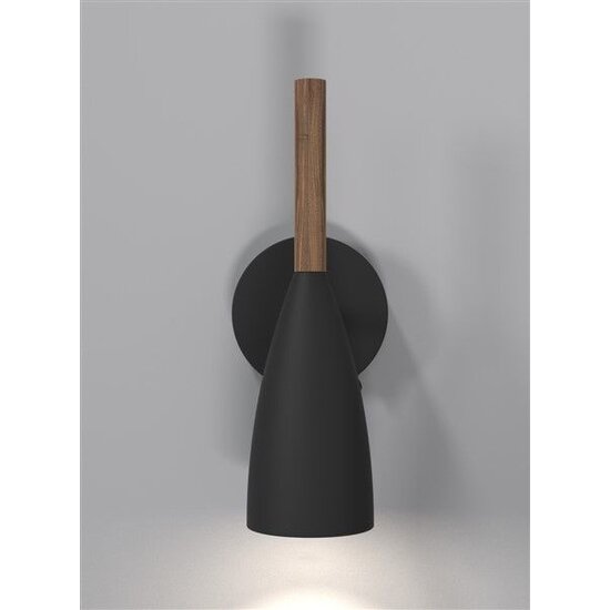 Adjustable cylindrical wall lamp in white metal with wooden detail, GU10 socket max 8W, dimmable