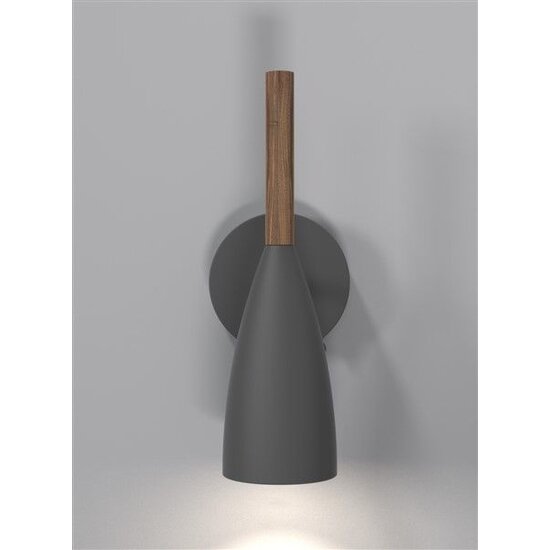 Adjustable cylindrical wall lamp in white metal with wooden detail, GU10 socket max 8W, dimmable