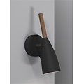 Lámpara de pared orientable en metal negro con detalle de madera, casquillo GU10 (bombilla no incl.), altura 26 cm, regulable con bombilla compatible, IP20