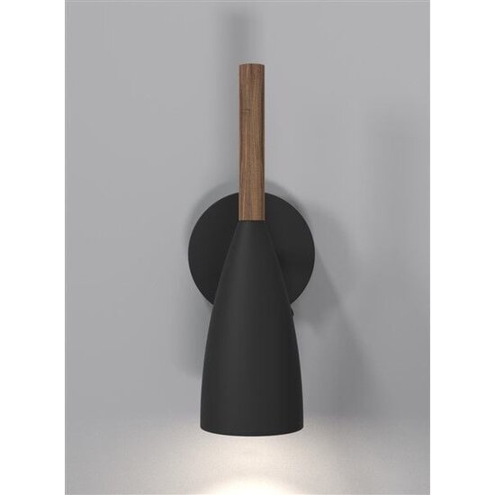 Adjustable wall lamp in black metal with wood detail, GU10 socket (bulb excl.), height 26 cm, dimmable with compatible bulb, IP20